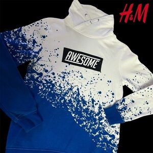 H&M White and Blue Graphic Splash Hoodie